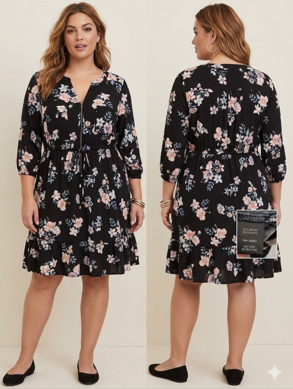 Torrid Black Dress with Floral Accents Torrid Size 2